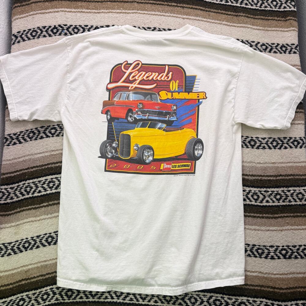 Vintage 2005 Les Schwab Kustoms Legends of Summer Classic Car White Shirt Sz XL